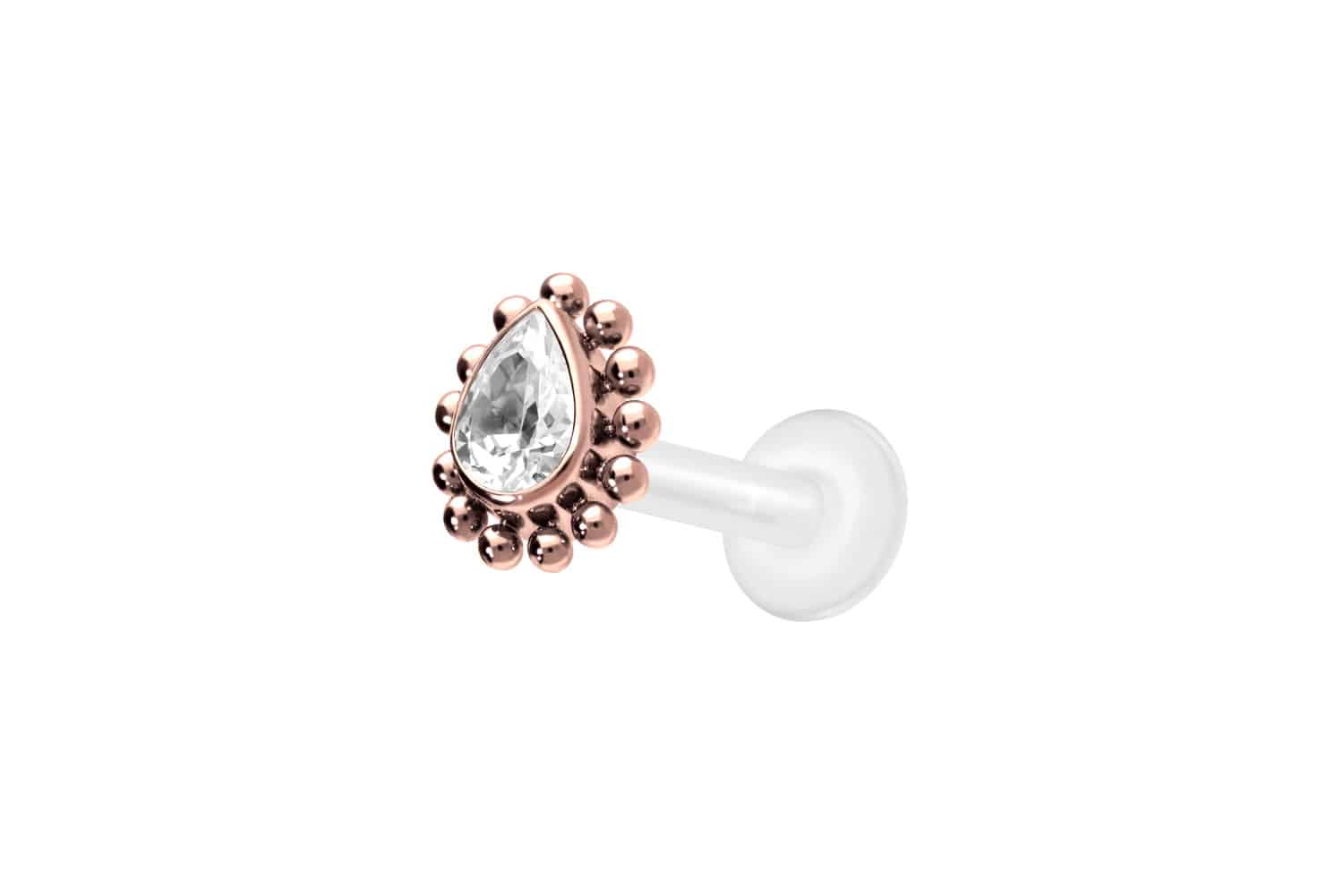 PTFE Labret Piercing mit Innengewinde + Titan-Aufsatz KRISTALLTROPFEN + KUGELN